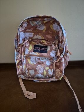 Jansport Peach Floral Backpack with White and Yellow Accents